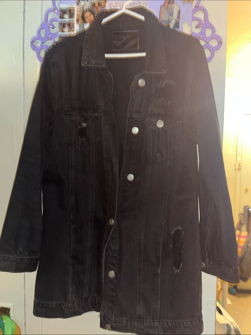 Black Distressed Denim Jacket - Women